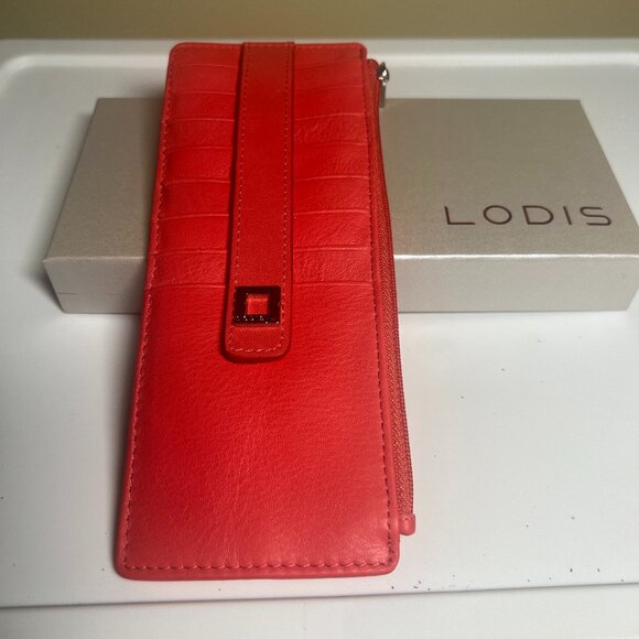 Brand New: LODIS  Julia Long RFID Leather Card Wallet Red Clutch 3x7.5. 35 - Picture 1 of 6